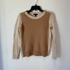 J. Crew Tan Colorblock 100% Wool Crewneck Sweater Size XS
